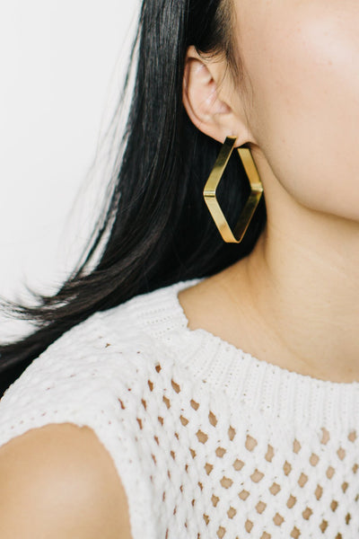 Tiny Asteroid - Brass Square Hoops